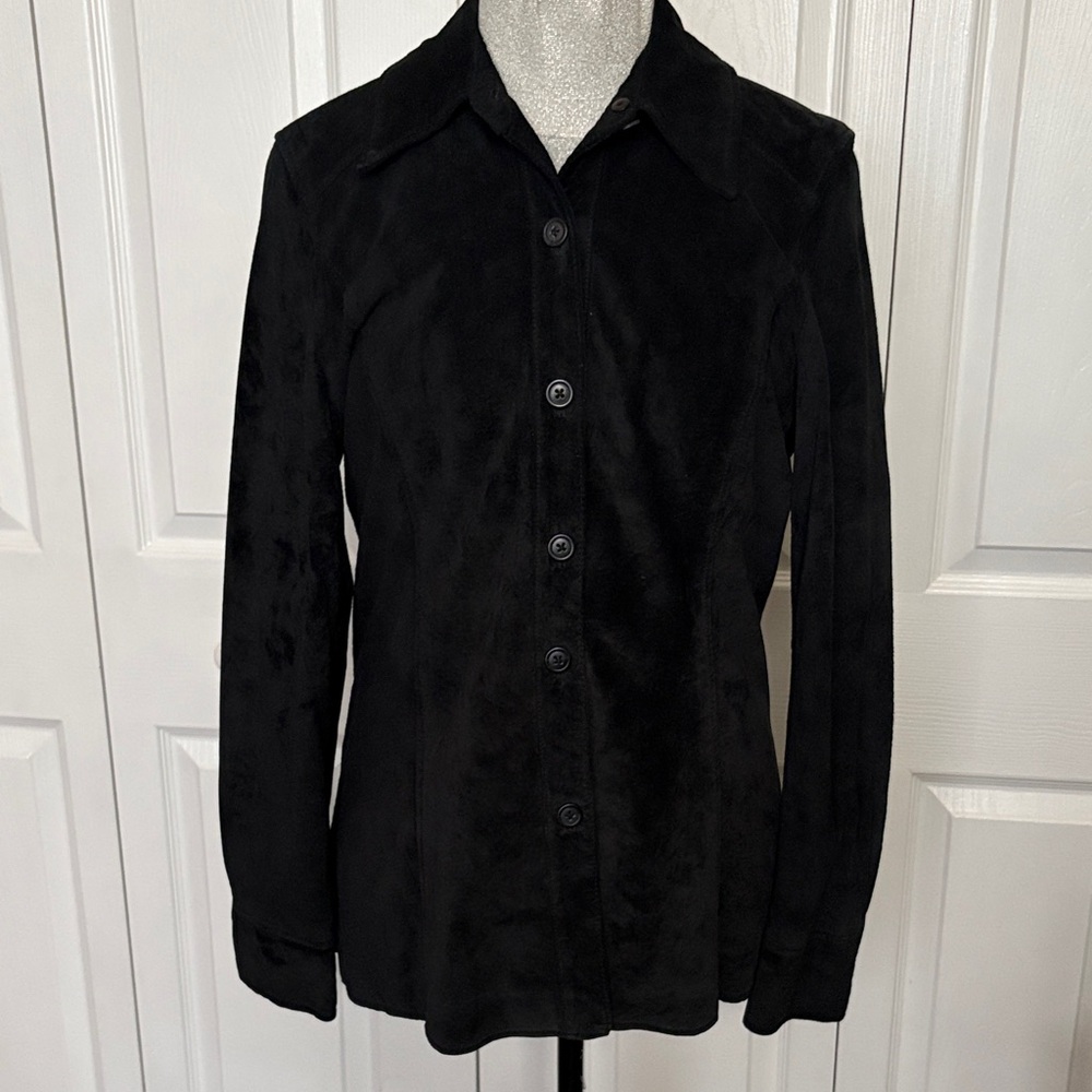 Valerie Steven’s Genuine Suede Leather Black Button-Up Jacket Shirt Shacket M